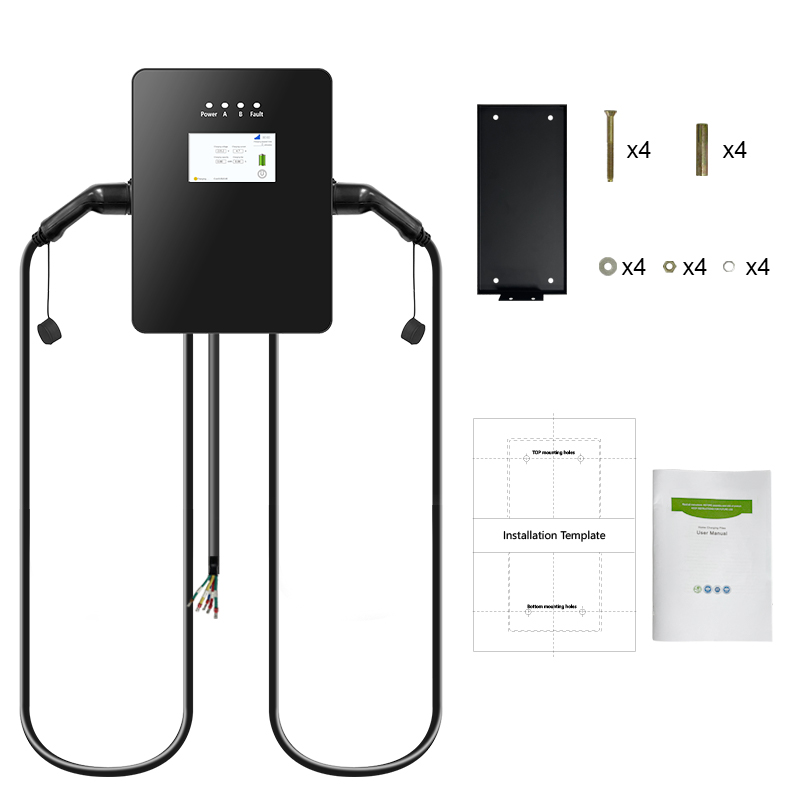 Nova chegada 2*7KW/2*11KW/2*22KW Carregador EV, Estação de Carregamento EV com Plugues Duplos